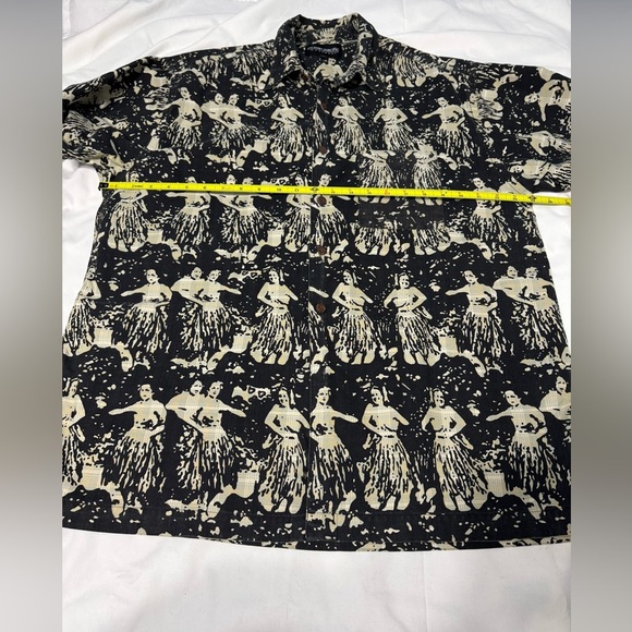 Ocean Pacific Hawaiian Hula Large Shirt Black Button Up Short Sleeves  Pocket - Picture 5 of 7